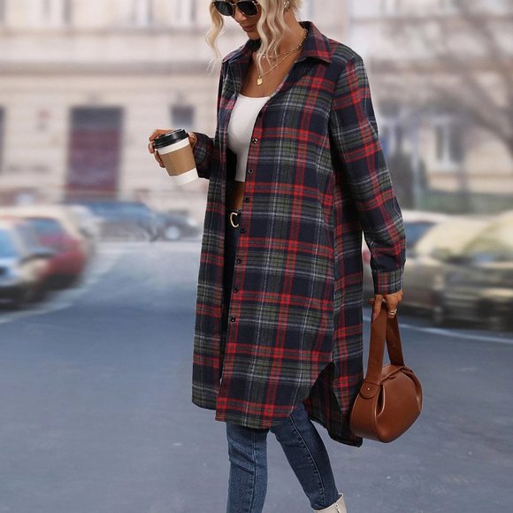 . Jackets & Blazers - Plaid Print button down casual shacket multicolor